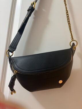 Classic Black Saddle Crossbody Bag with Gold Accents